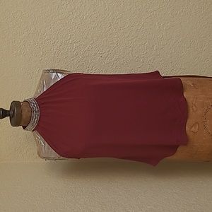 NWT Cable & Gauge Beaded Mock Neck Pomegranite Halter Top Size S